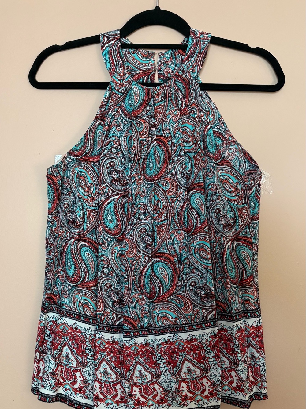Ava Christine Ladies Sleeveless Paisley Halter Top in Teal & Red Size XS